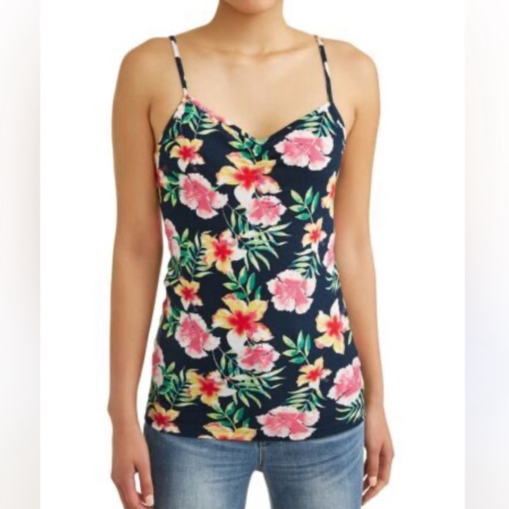 Floral Ribbed Tank Top NO BOUNDARIES Size Junior's XL (15-17)